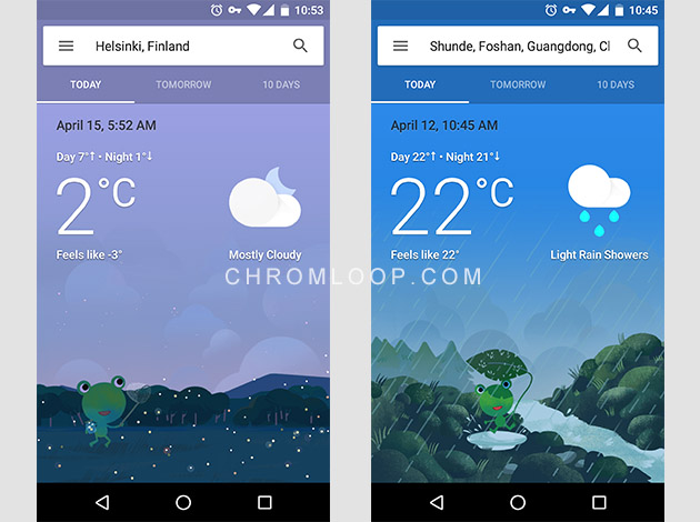 Google Now Weather Frog rainy Night